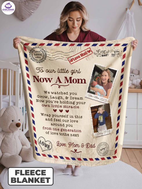 To Our Little Girl Now A Mom Blanket – Personalized Photo & Text | Message Blanket from Parents